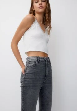 PULL & BEAR Super High Waisted - Jeans Skinny Fit - Dark Grey -Pull & Bear 06770a0d5893489689af10360a57e3f5