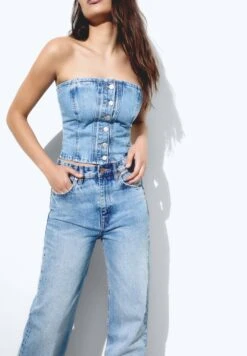 PULL & BEAR Corset - Top - Blue Denim -Pull & Bear 08a0af571cd344b4a288223315266fd6