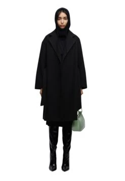 PULL & BEAR Belted Long Cappotto ClassicoMottled Black Donna Cappotti PUC21U0EC-Q11 -Pull & Bear 0b700b45661b450da2467bdd3f6cf74d