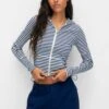 PULL & BEAR Hooded StripedFelpa Con ZipDark Blue Donna Felpe PUC21J10K-K11