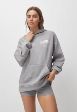 PULL & BEAR Slogan Print - Felpa Con Cappuccio - Grey