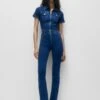 PULL & BEAR With Short SleevesTuta JumpsuitDark Blue Denim Donna Tute Jumpsuit PUC21T0A1-K11