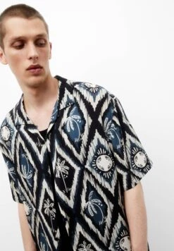 PULL & BEAR Printed Short Sleeve - Camicia - Black -Pull & Bear 1a14898ea39240979745eabc29687f16