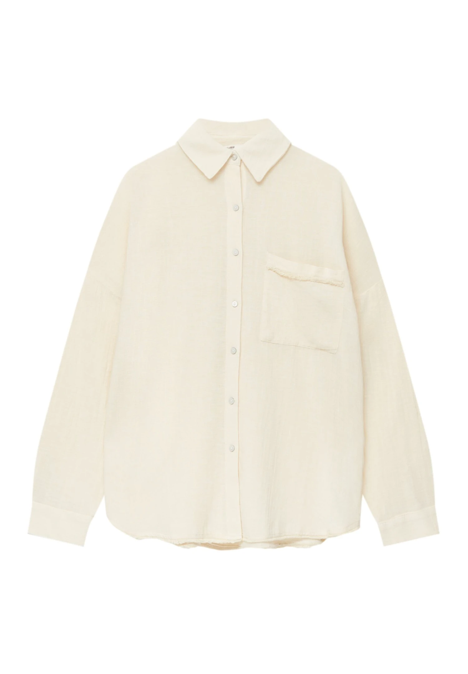 PULL & BEAR Rustic Oversize With Frayed-Trim PocketCamiciaWhite Donna Camicie E Bluse PUC22D0K6-A11 7 PULL & BEAR Rustic Oversize With Frayed-Trim PocketCamiciaWhite Donna Camicie E Bluse PUC22D0K6-A11 - immagine 5
