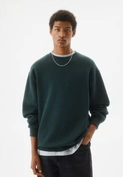 PULL & BEAR Basic Coloured Round Neck - Felpa - Dark Green -Pull & Bear 3534d2287aae453399bf5d3ddb61d2ad