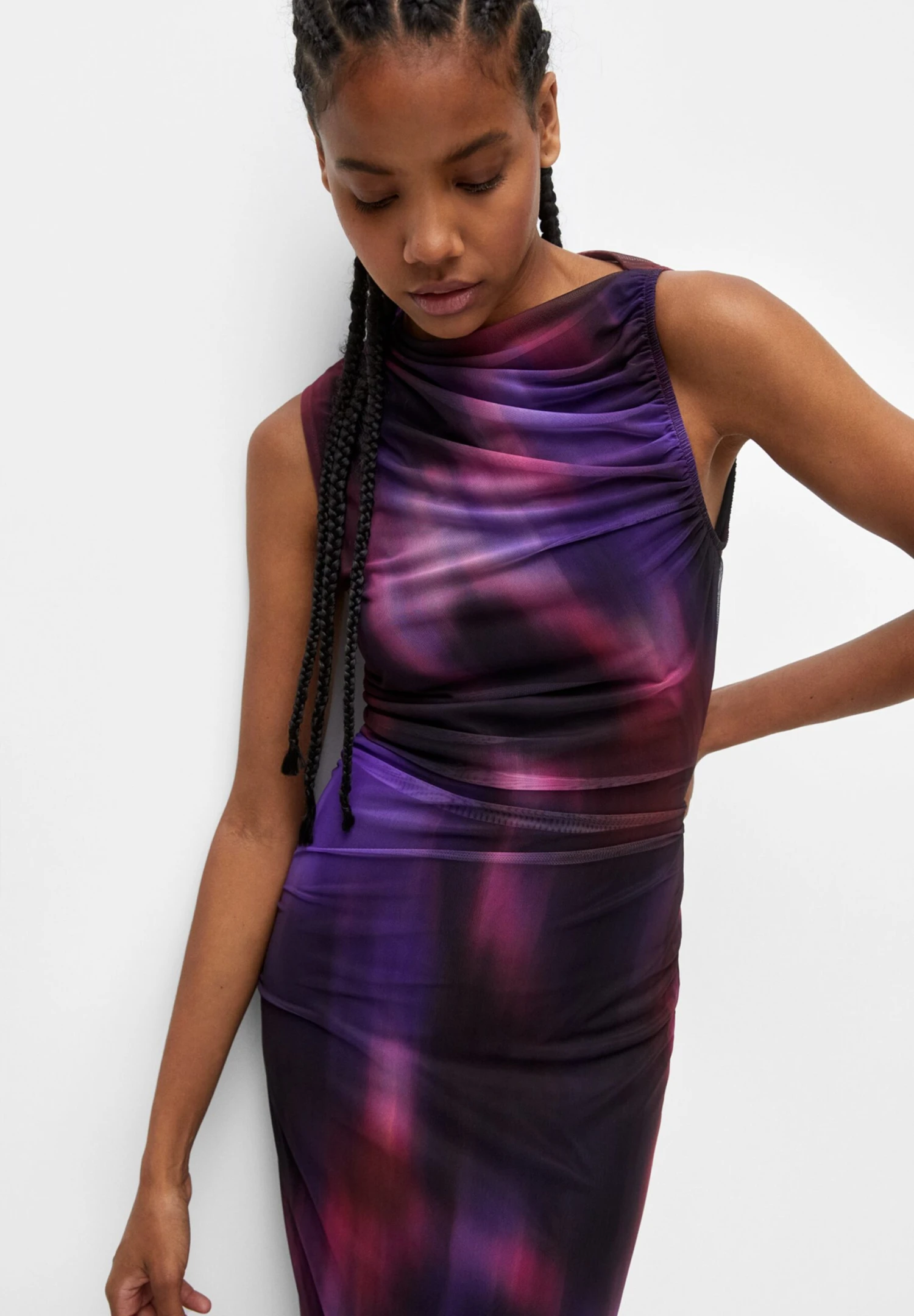PULL & BEAR Gathered Tie-Dye With Asymmetric HemVestito LungoPurple Donna Vestiti PUC21C10S-I11 6 PULL & BEAR Gathered Tie-Dye With Asymmetric HemVestito LungoPurple Donna Vestiti PUC21C10S-I11 - immagine 4