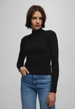 PULL & BEAR Basic Mock NeckWith SlitsMaglietta A Manica LungaBlack Donna T-shirt E Top PUC21I0L1-Q11