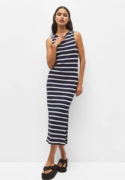 PULL & BEAR Striped Midi Abito In MagliaDark Blue Donna Vestiti PUC21C12K-K11