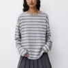 PULL & BEAR Basic StripeMaglietta A Manica LungaGrey Donna T-shirt E Top PUC21D2J6-C11