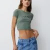 PULL & BEAR Varsity With Contrast EmbroideryT-Shirt Con StampaGreen Donna T-shirt E Top PUC21D2J1-M11