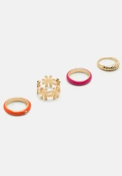 PULL & BEAR Pack Of 4 Enamelled With Flower DetailsAnelloPink Donna Gioielli PUC51L0F6-J11 -Pull & Bear 53b01eddaf58433b99409dd4313388ef