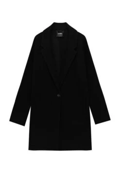 PULL & BEAR Felt Texture With Button - Cappotto Corto - Mottled Black -Pull & Bear 54326fdc29ba4cf9a1d9f3a529d5e985