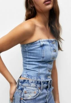 PULL & BEAR Corset - Top - Blue Denim -Pull & Bear 58332ff76fdf49cd8c66aeea590aafc1