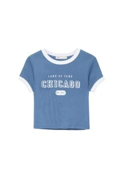 PULL & BEAR Varsity With Contrast TrimsT-Shirt Con StampaBlue Denim Donna T-shirt E Top PUC21D2IT-K11 -Pull & Bear 58de54a3e4294e238d1554cfa95ff6a9