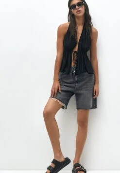 PULL & BEAR Open BackTopMetallic Black Donna Camicie E Bluse PUC21E0YY-Q11