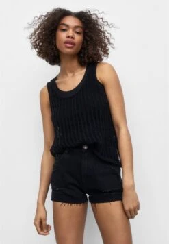 PULL & BEAR Mom-Fit - Shorts Di Jeans - Black Denim