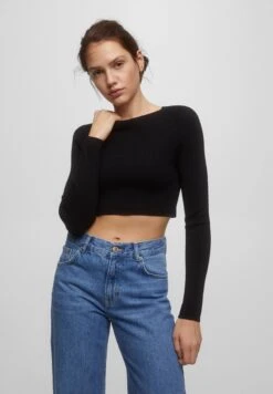 PULL & BEAR Cropped MaglioneMottled Black Donna Maglieria PUC21I0MU-Q11