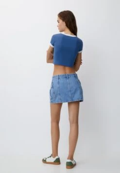 PULL & BEAR Varsity With Contrast TrimsT-Shirt Con StampaBlue Denim Donna T-shirt E Top PUC21D2IT-K11 -Pull & Bear 684708a1bdaa494b91e036a1571bdf30