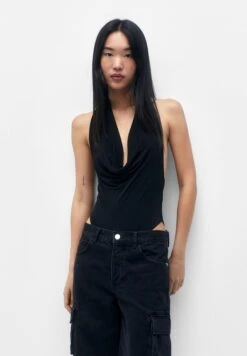 PULL & BEAR Draped Halter NecklineCamicettaBlack Donna Camicie E Bluse PUC21E109-Q11