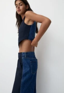PULL & BEAR Contrast Mid-Rise Wide-LegJeans A SigarettaDark Blue Donna Jeans PUC21A0VJ-K11 -Pull & Bear 7635eb9be81b412d8d396b3ab13a9657