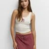 PULL & BEAR Front EmbroideryTankTopBeige Donna T-shirt E Top PUC21D2HF-B11