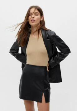 PULL & BEAR Faux Leather Wrap Skirt - Gonna A Campana - Mottled Black -Pull & Bear 7b512878d7544a87a06cd84e1a187764
