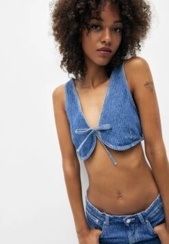 PULL & BEAR Cropped StripedSmanicatoBlue Denim Donna Giacche E Blazer PUC21G0I2-K11 -Pull & Bear 7ffb5d92e3b64f87a868ae2796eaeb20