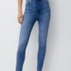 PULL & BEAR Super High Waisted - Jeans Skinny Fit - Blue Denim