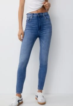 PULL & BEAR Super High Waisted - Jeans Skinny Fit - Blue Denim