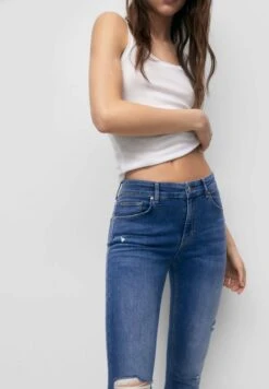 PULL & BEAR Mid Waist RippedJeans Skinny FitBlue Denim Donna Jeans PUC21N0KV-K12 -Pull & Bear 901bf54fecf84155b34a3b51db02b123