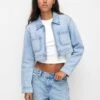 PULL & BEAR Cropped- Giacca Di Jeans - Blue Denim