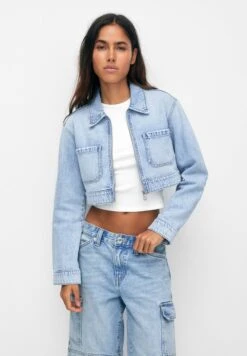PULL & BEAR Cropped- Giacca Di Jeans - Blue Denim