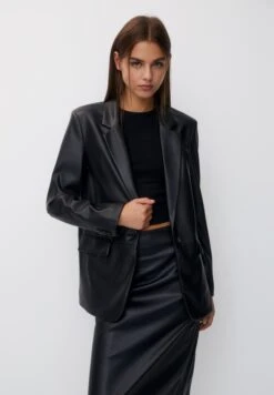 PULL & BEAR BasicGiacca In SimilpelleMottled Black Donna Giacche E Blazer PUC21G0EQ-Q11