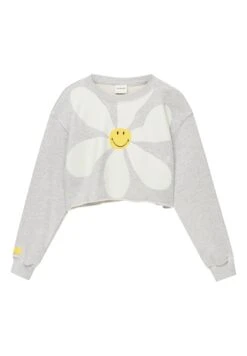 PULL & BEAR Cropped SmileyFelpaGrey Donna Felpe PUC21J10V-C11 -Pull & Bear 976a6a690ee64f75bd52225b9655e6df