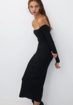 PULL & BEAR Ribbed Off-The-ShoulderVestito Di MaglinaBlack Donna Vestiti PUC21C16O-Q11 -Pull & Bear a89c567948e9465b9e43050743c66c3b