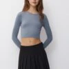 PULL & BEAR CroppedMaglietta A Manica LungaBlue Grey Donna T-shirt E Top PUC21D2KA-K11 -Pull & Bear ae5466d83b644a4cbd5b85a38a452e46