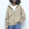 PULL & BEAR Basic Oversize Felpa Con ZipCamel Donna Felpe PUC21J0VY-B11