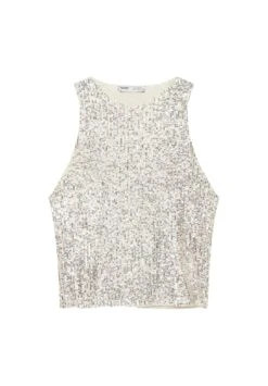 PULL & BEAR Sequinned CamicettaSilver-Coloured Donna T-shirt E Top PUC21E12J-D11 -Pull & Bear b1d4c4610bfa443fbb2c1ac41b638620