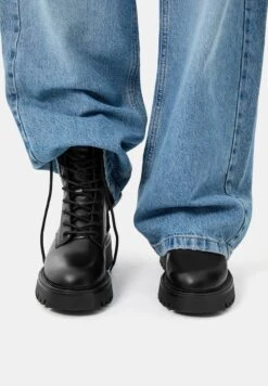 PULL & BEAR FLAT - Stivaletti Stringati - Black