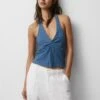 PULL & BEAR Crossover NecklineTopLight Blue Donna T-shirt E Top PUC21E11D-K11