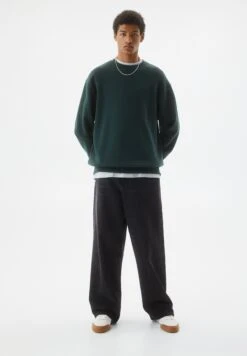 PULL & BEAR Basic Coloured Round Neck - Felpa - Dark Green -Pull & Bear bd0a54bae431422d9bd416f2c01d3098