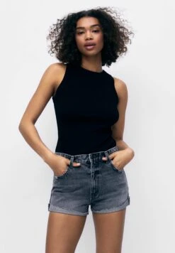 PULL & BEAR Mid-Waist - Shorts Di Jeans - Grey