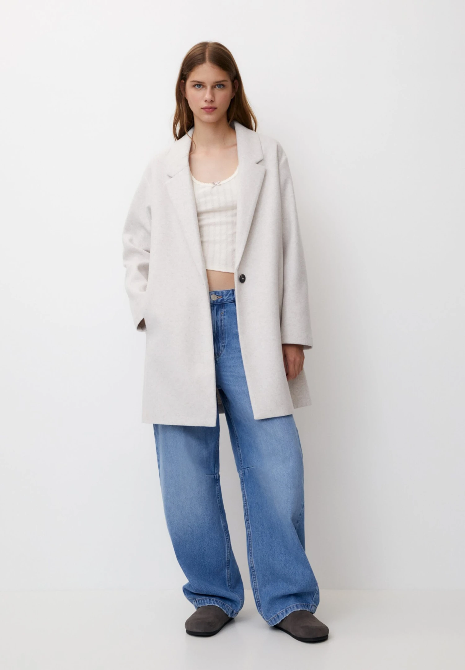 PULL & BEAR Felt Texture With ButtonCappotto CortoMottled Beige Donna Cappotti PUC21U0FC-B12 3 PULL & BEAR Felt Texture With ButtonCappotto CortoMottled Beige Donna Cappotti PUC21U0FC-B12