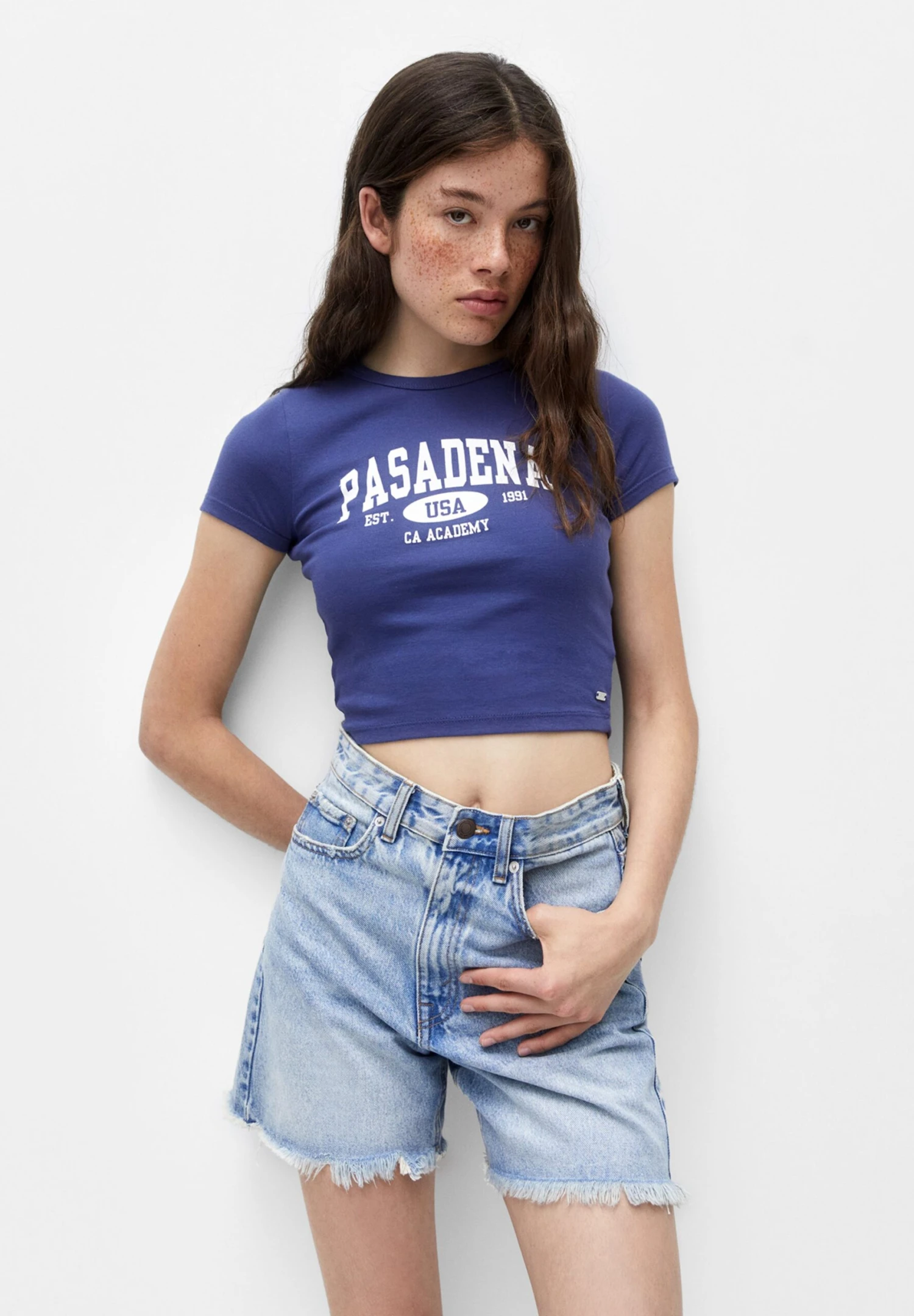 PULL & BEAR Varsity PasadenaT-Shirt Con StampaDark Blue Donna T-shirt E Top PUC21D2BO-K11 3 PULL & BEAR Varsity PasadenaT-Shirt Con StampaDark Blue Donna T-shirt E Top PUC21D2BO-K11