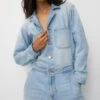 PULL & BEAR Vintage-Fit Long Tuta JumpsuitLight Blue Denim Donna Tute Jumpsuit PUC21T0AH-K11