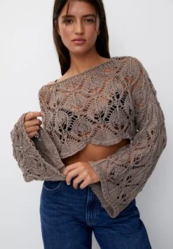 PULL & BEAR Openwork Cropped Wavy FinishMaglioneBrown Donna Maglieria PUC21I0OO-O11 -Pull & Bear cc5464a1c5804070b54e833914dd372c