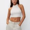 PULL & BEAR Shiny Halter NeckTopBeige Donna T-shirt E Top PUC21D2JT-B11