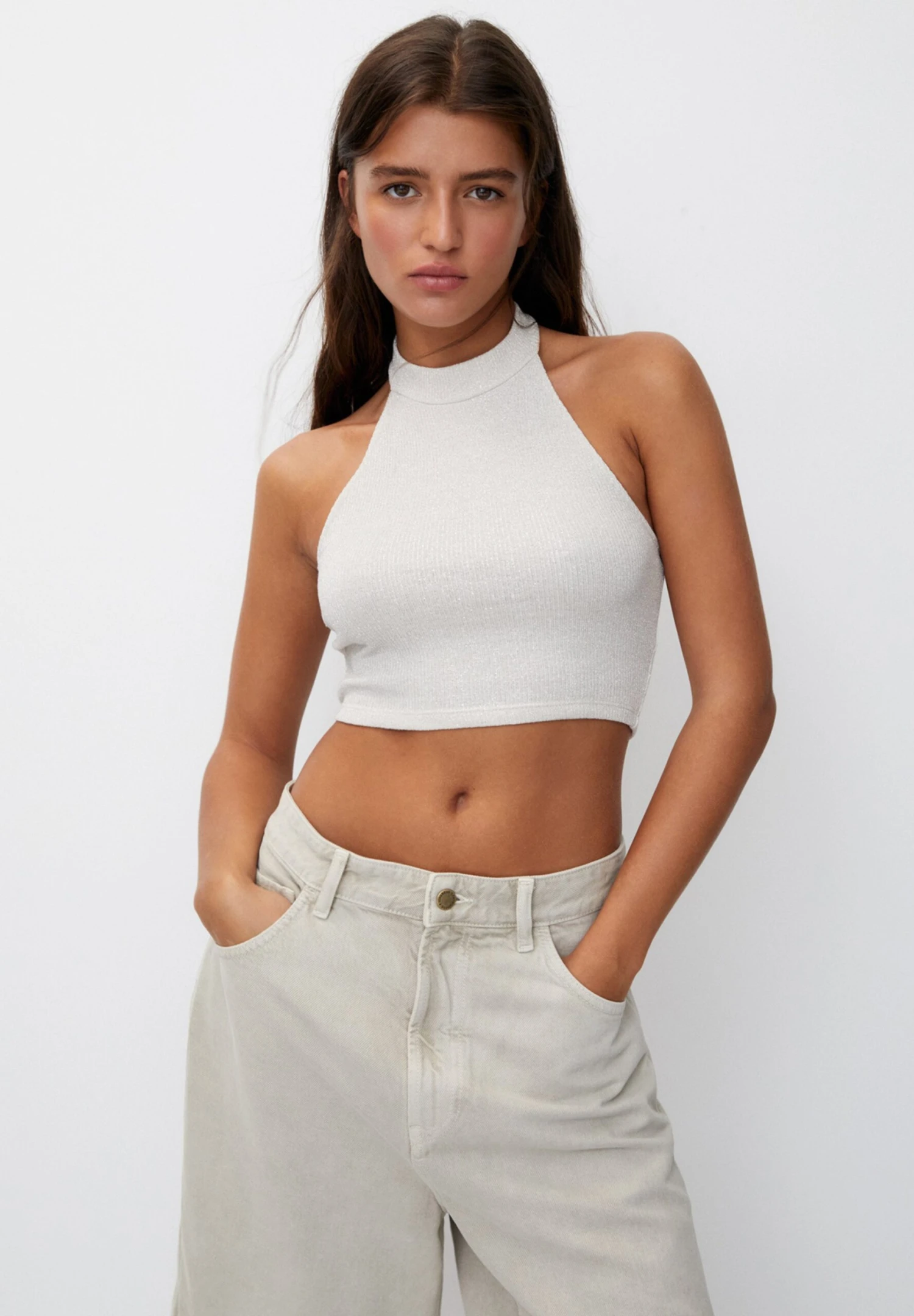 PULL & BEAR Shiny Halter NeckTopBeige Donna T-shirt E Top PUC21D2JT-B11 3 PULL & BEAR Shiny Halter NeckTopBeige Donna T-shirt E Top PUC21D2JT-B11