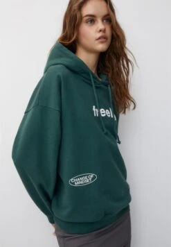 PULL & BEAR Contrast Slogan - Felpa Con Cappuccio - Dark Green -Pull & Bear d49836191a274220a2eac9877cec35c9