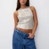 PULL & BEAR Sequinned CamicettaSilver-Coloured Donna T-shirt E Top PUC21E12J-D11
